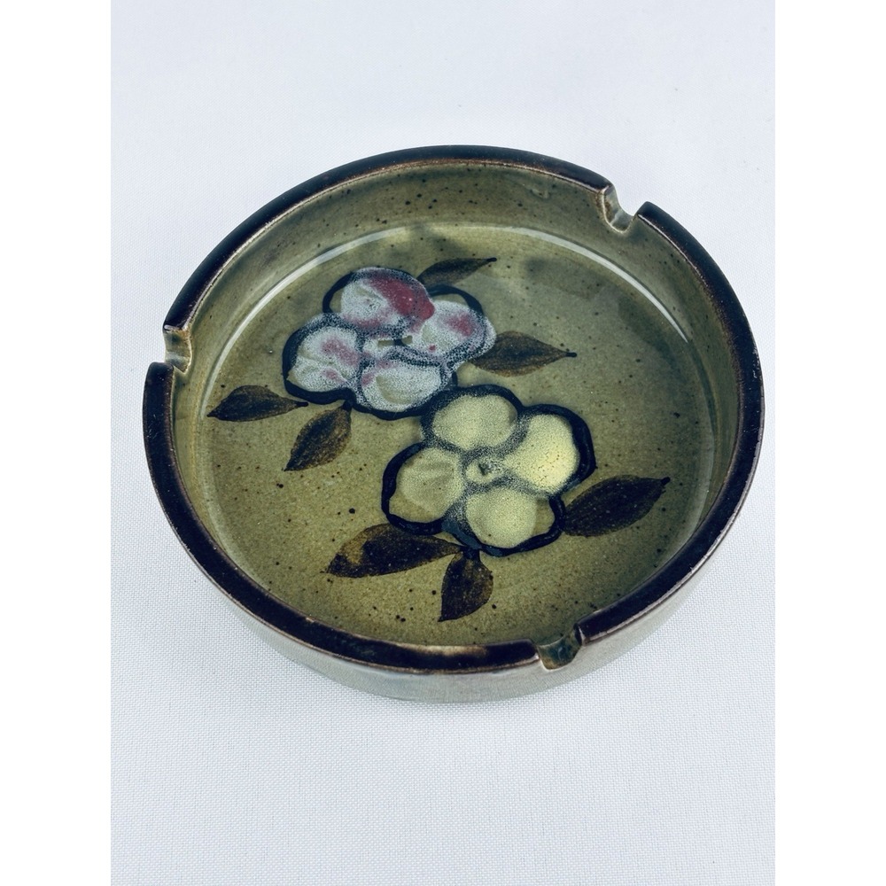 Vintage Mid-Century Nevco Japan Floral Ceramic Ashtray MCM Retro Green